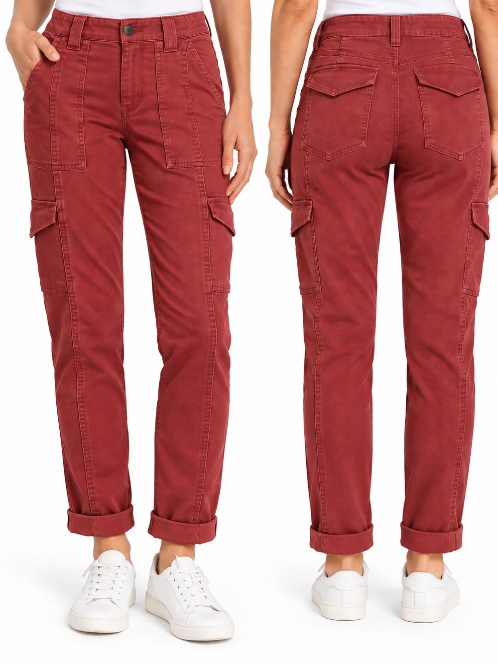 CAbi Cargo Pants - Red, size 6, 4 pockets each with flap covers